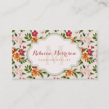 Classy Monogram Vintage Victorian Floral Flowers Business Card by ZeraDesign at Zazzle