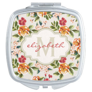 Classy Monogram Vintage Victorian Floral Flowers Mirror For Makeup