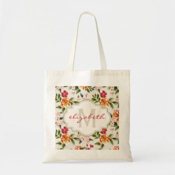 Classy Monogram Vintage Victorian Floral Flowers Tote Bag by ZeraDesign at Zazzle