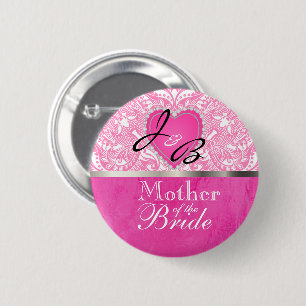 Classy Monogram Wedding Party - Pink Heart Button