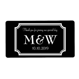Classy monogram wedding wine or water bottle label