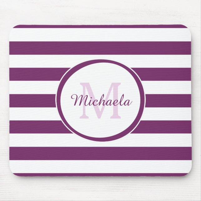 Classy Monogram With Broad Bright Purple Stripes Mouse Pad (Front)