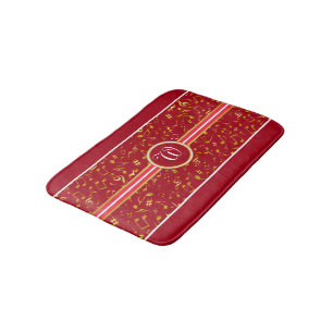Classy Monogram with Gold Music Notes on RED Bath Mat
