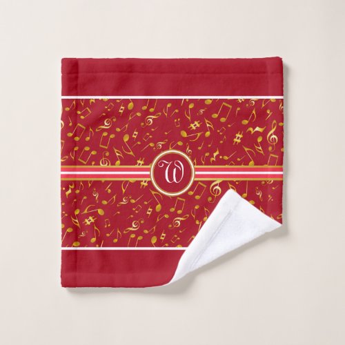 Classy Monogram with Gold Music Notes on RED Bath Towel Set