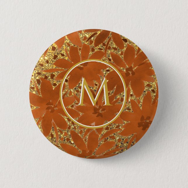 Classy Monogrammed Gold Sparkle Button (Front)