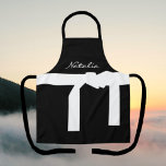Classy Monogrammed Name Black and White Apron<br><div class="desc">This elegant apron features white and black classic print with white sash. You can easily change the monogrammed name, by selecting the "personalize this template" on right hand side of page and type in your desired name or initials. If you have any questions or would like assistance, please email me...</div>