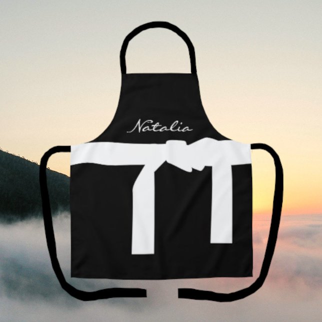 Classy Monogrammed Name Black and White Apron (Creator Uploaded)