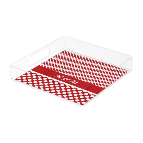 Classy Monogrammed Red Polka Dot Acrylic Tray