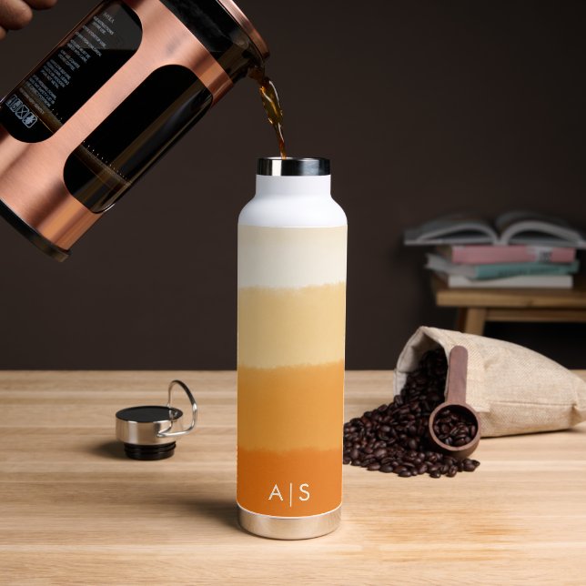 Classy Monogrammed Watercolor Pumpkin Orange Ombre Water Bottle (Coffee)