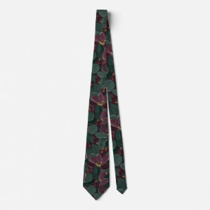 Classy Moody Floral Forest Green Burgundy Art Neck Tie