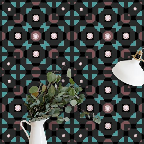 Classy Moroccan Geometric Lattice Jewel Gem Dark Wallpaper