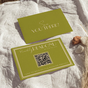 Classy Moss Green Old Money Luxury QR Code Wedding RSVP Card