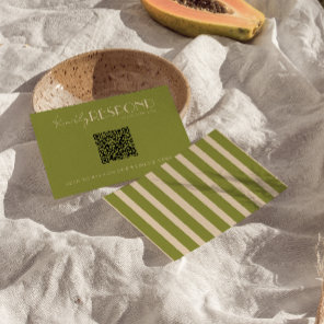 Classy Moss Green Old Money QR Code Wedding RSVP Card