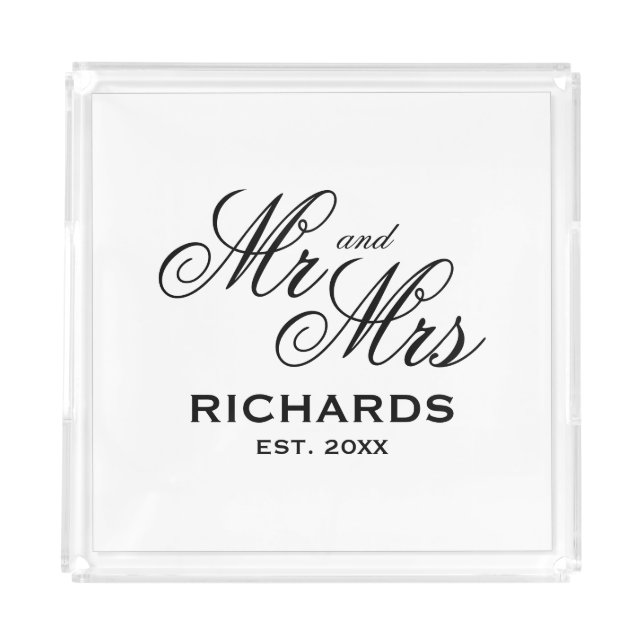 Classy Mr and Mrs Acrylic vanity tray wedding gift (Front)