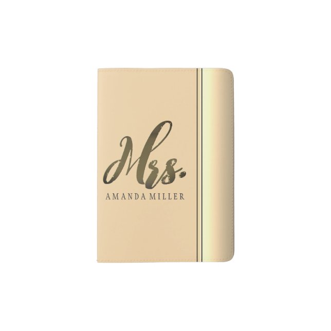 Classy Mrs. Rosy Gold Typography Personalized Passport Holder (Front)