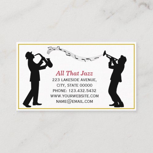 Classy Music Jazz Teacher Black Silhouettes Business Card