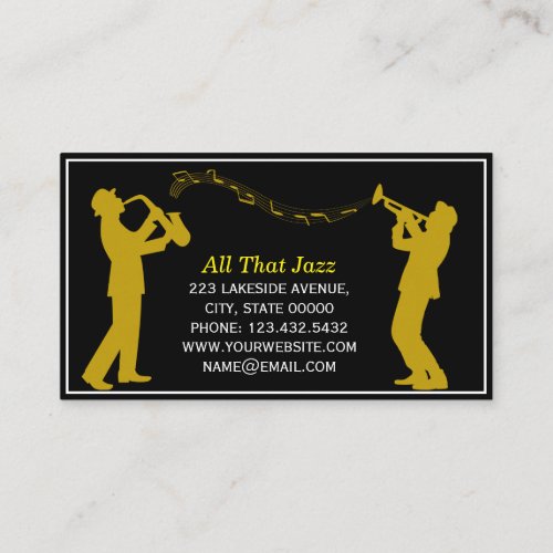 Classy Music Jazz Teacher Gold Silhouettes Business Card