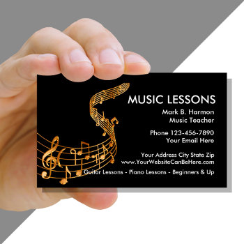 Classy Music Lessons Business Card by Luckyturtle at Zazzle