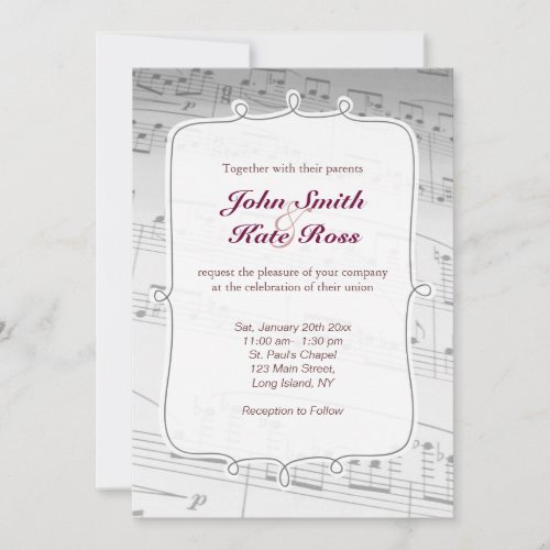 Classy Music Notes Wedding Invitation 5" X 7" Invitation Card