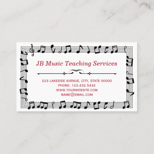 Classy Music Teacher Black Musical Notes Business Card