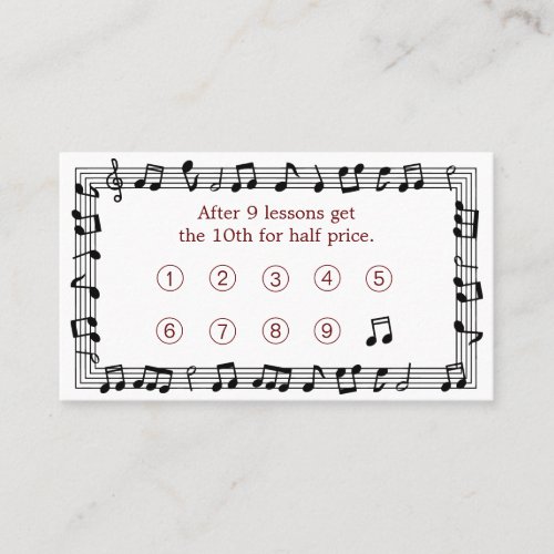 Classy Music Teacher Black Musical Notes Loyalty Card