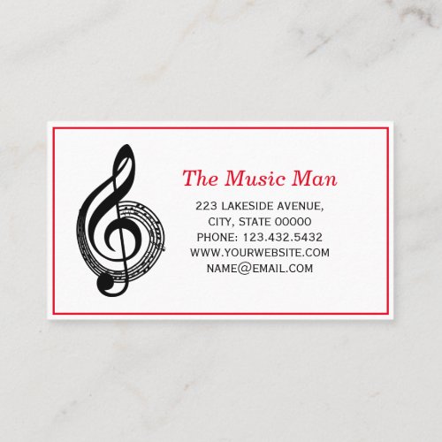 Classy Music Teacher Black Treble Clef with Notes Business Card