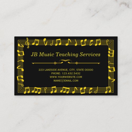 Classy Music Teacher Gold Musical Notes Business Card