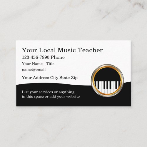 Classy Music Teacher Piano Theme Business Cards