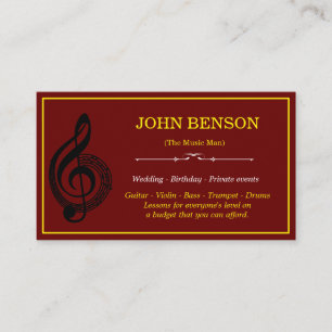 Classy Music Teacher White Treble Clef with Notes Business Card
