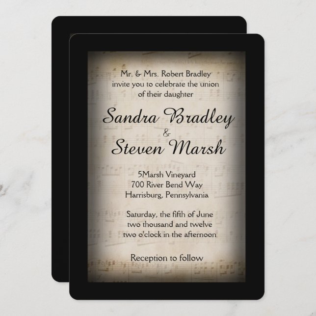 Classy Music Theme Wedding Invitation (Front/Back)