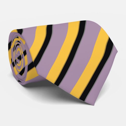 Classy Mustard Yellow Lavender Purple Black Stripe Neck Tie
