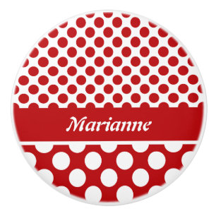 Classy Named Red Polka Dot Design Drawer Knob