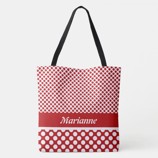 Classy Named Red & White Polka Dot Tote Bag (Back)