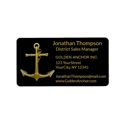 Classy Nautical Gold Anchor on Black Address Label
