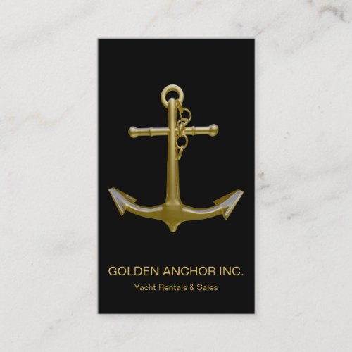 Classy Nautical Gold Anchor on Black Business Card