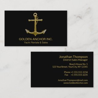 Classy Nautical Gold Anchor on Black Business Card