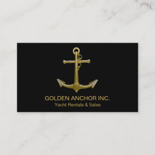 Classy Nautical Gold Anchor on Black Business Card