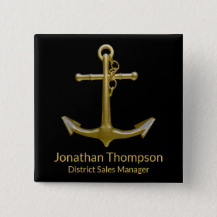 Classy Nautical Gold Anchor on Black Button