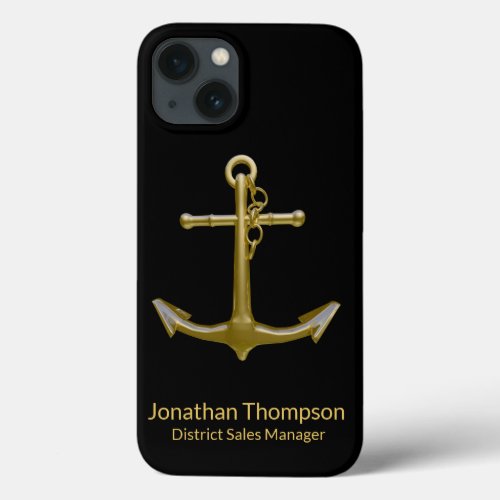 Classy Nautical Gold Anchor on Black iPhone 13 Case