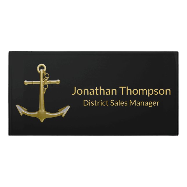 Classy Nautical Gold Anchor on Black Door Sign (Classic Front)