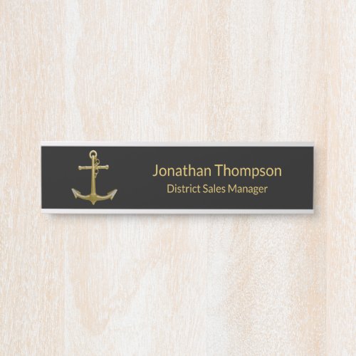 Classy Nautical Gold Anchor on Black Door Sign