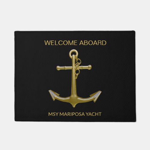 Classy Nautical Gold Anchor on Black Doormat