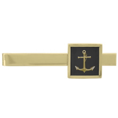 Classy Nautical Gold Anchor on Black Gold Finish Tie Bar