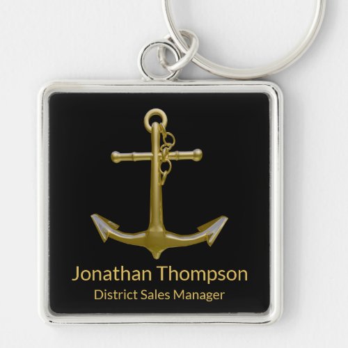 Classy Nautical Gold Anchor on Black Keychain