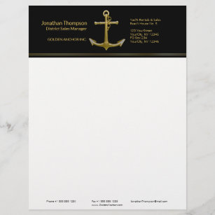 Classy Nautical Gold Anchor on Black Letterhead