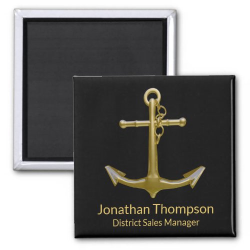 Classy Nautical Gold Anchor on Black Magnet