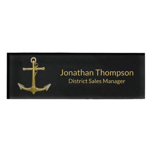 Classy Nautical Gold Anchor on Black Name Tag