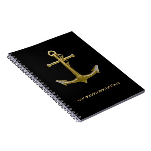 Classy Nautical Gold Anchor on Black Notebook