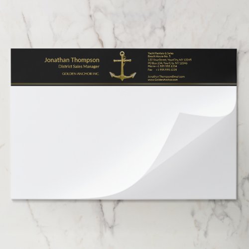 Classy Nautical Gold Anchor on Black Paper Pad