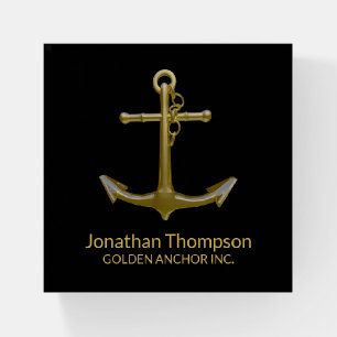 Classy Nautical Gold Anchor on Black Paperweight